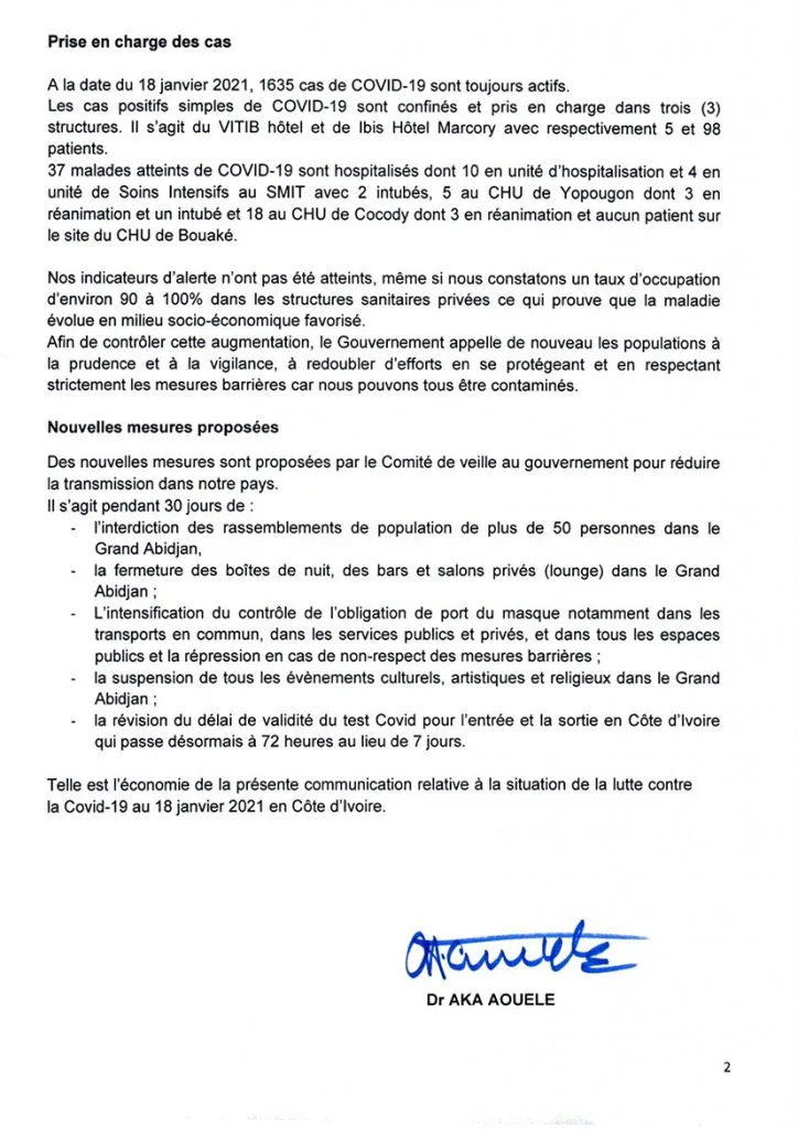 Côte d'Ivoire - Covid-19: Nouvelles mesures proposées (Ministère de la Santé) Nouvelles mesures proposées 1