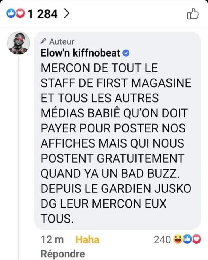 Elow’n attaque la presse : « Depuis le gardien jusqu’au DG, leur mercon eux tous » Elow'n