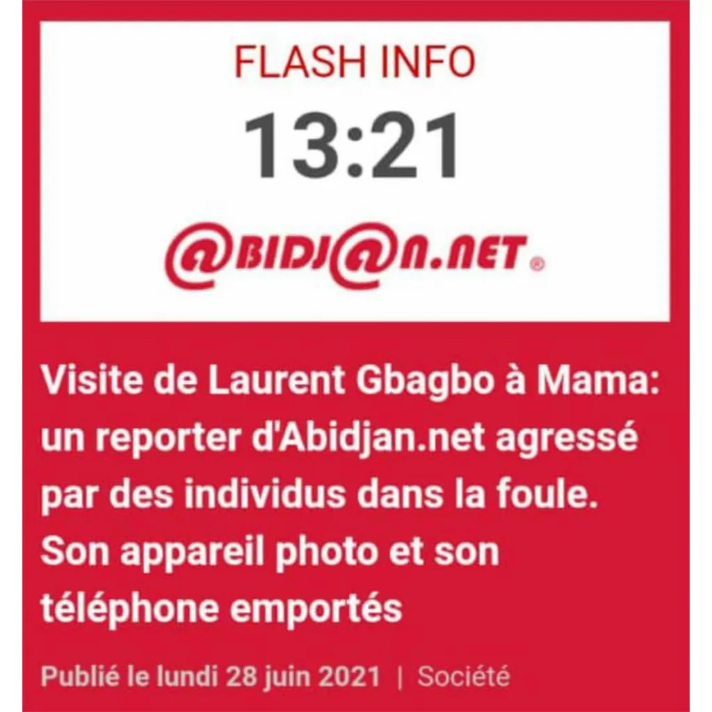 Visite de Gbagbo à Mama: des individus agressent un journaliste. Gbagbo à Mama