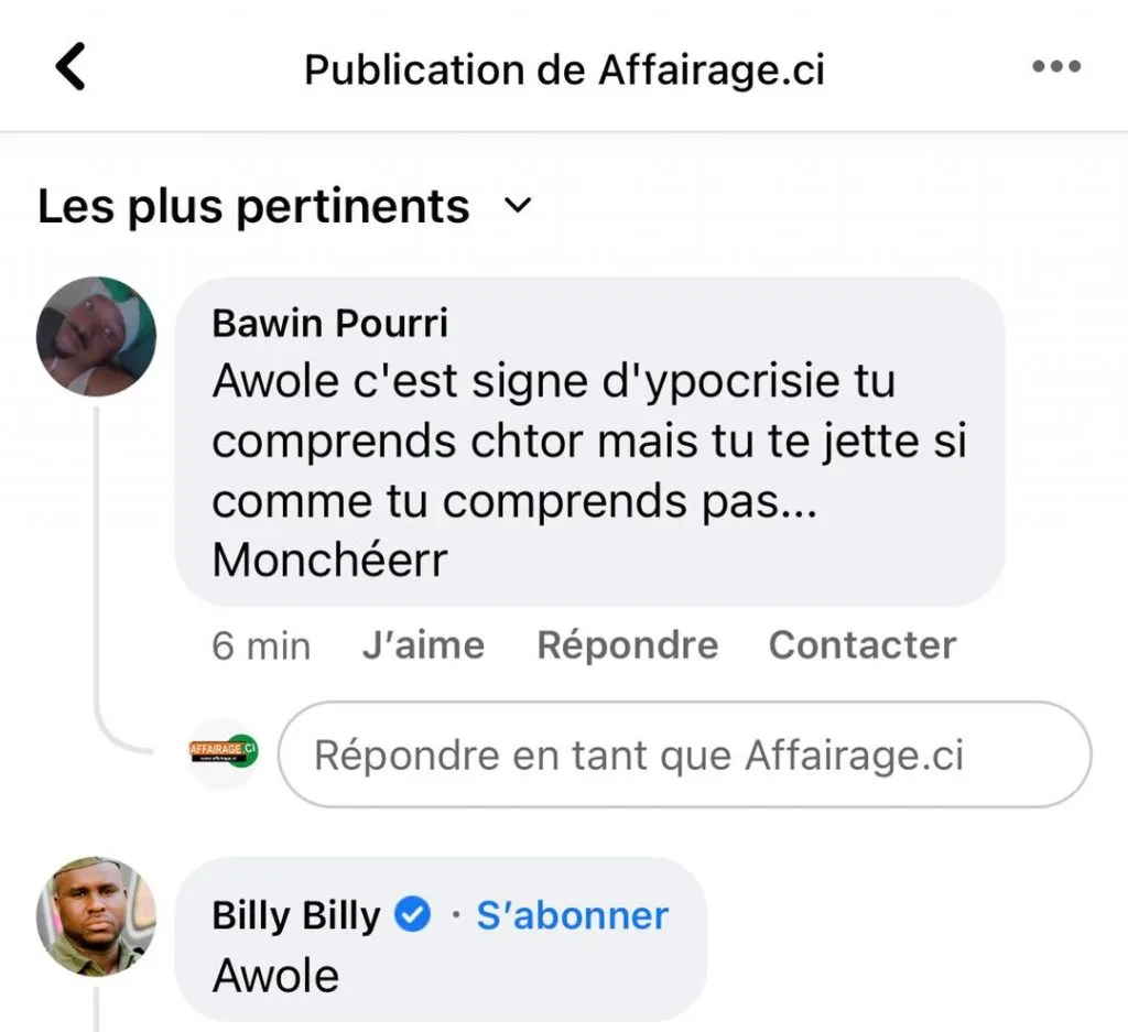 Awolé de Billy Billy devenu un concept: voici la signification. Awolé de Billy Billy devenu un concept: voici la signification. | Affairage.ci